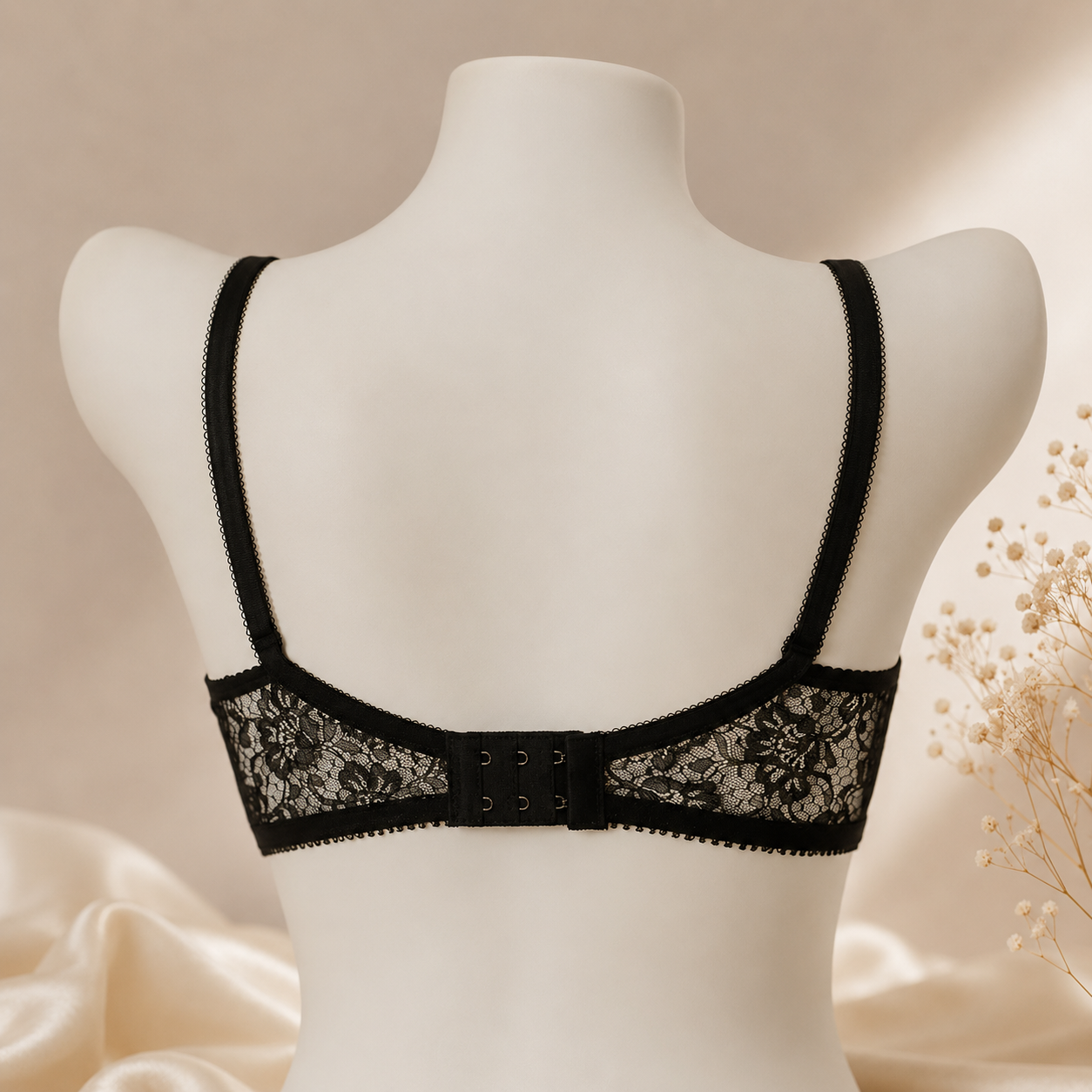 Black Lace Bra, Adjustable Straps, Breathable Net Fabric
