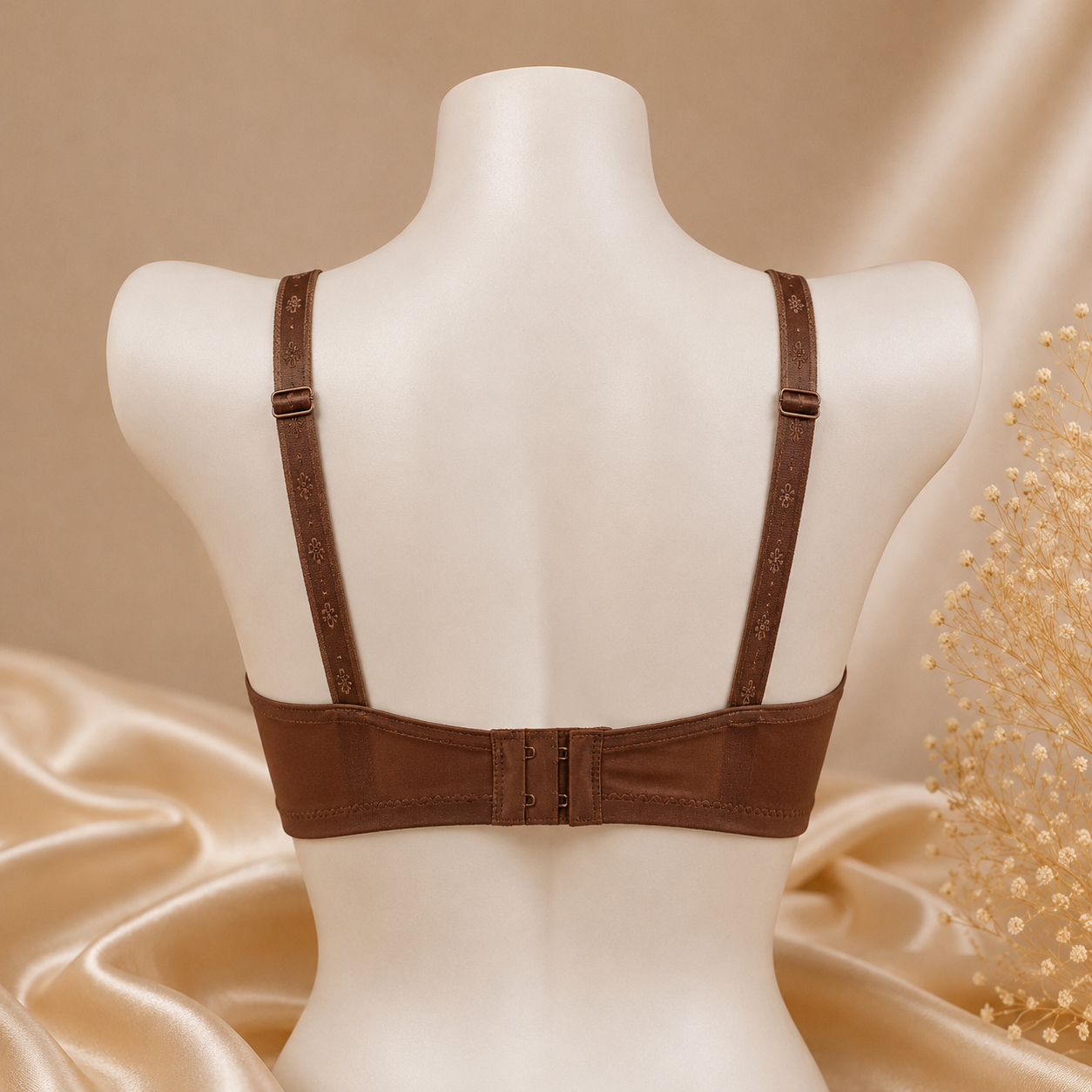 Half-Cup Bra with Lace - Adjustable Straps - Brown