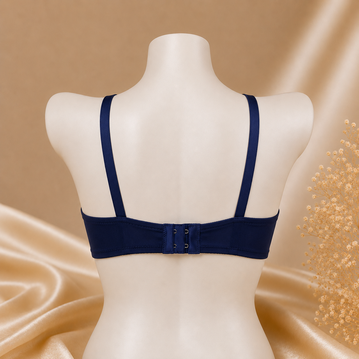 Half-Cup Bra with Lace - Adjustable Straps - Navy Blue