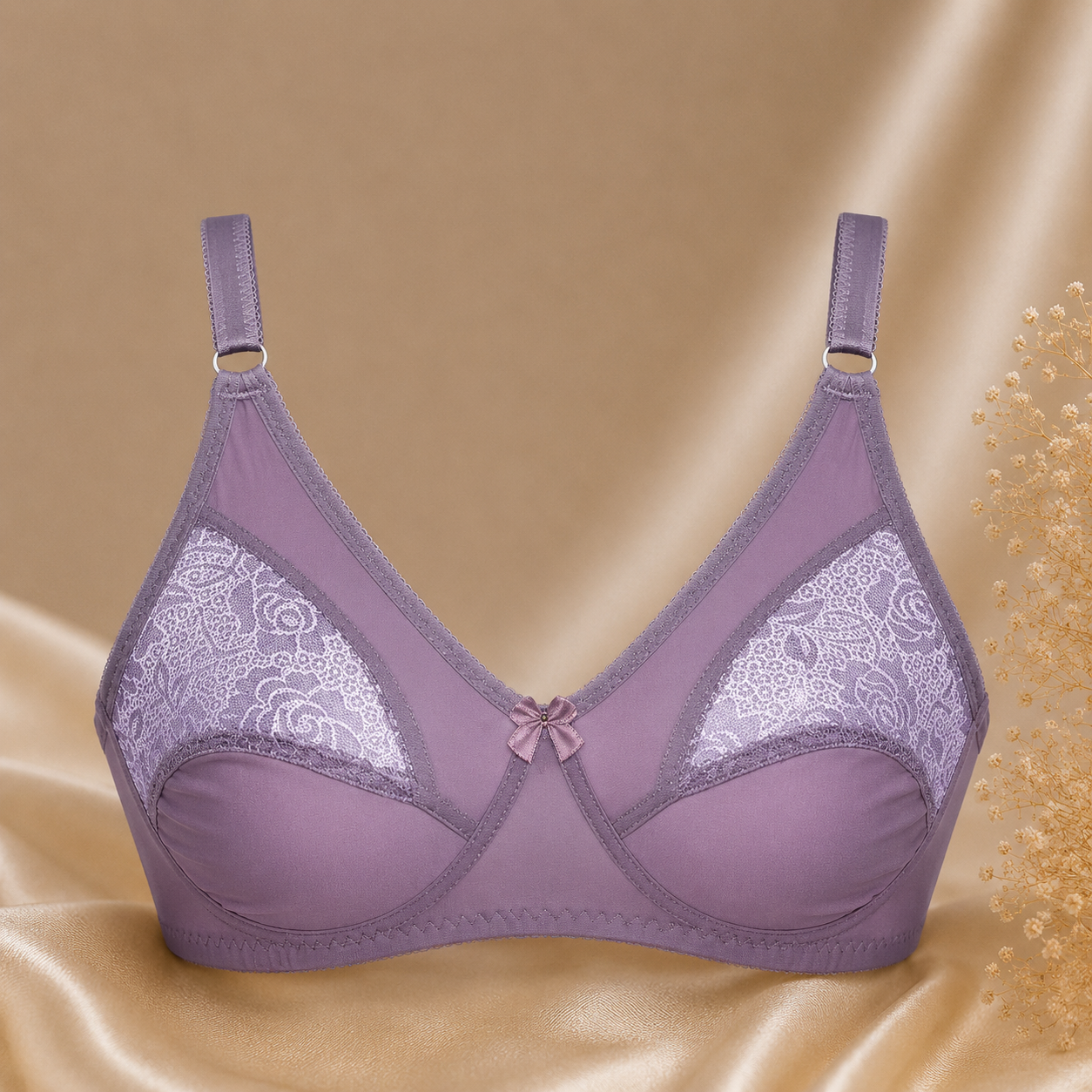 Half-Cup Bra with Lace - Adjustable Straps - Pink