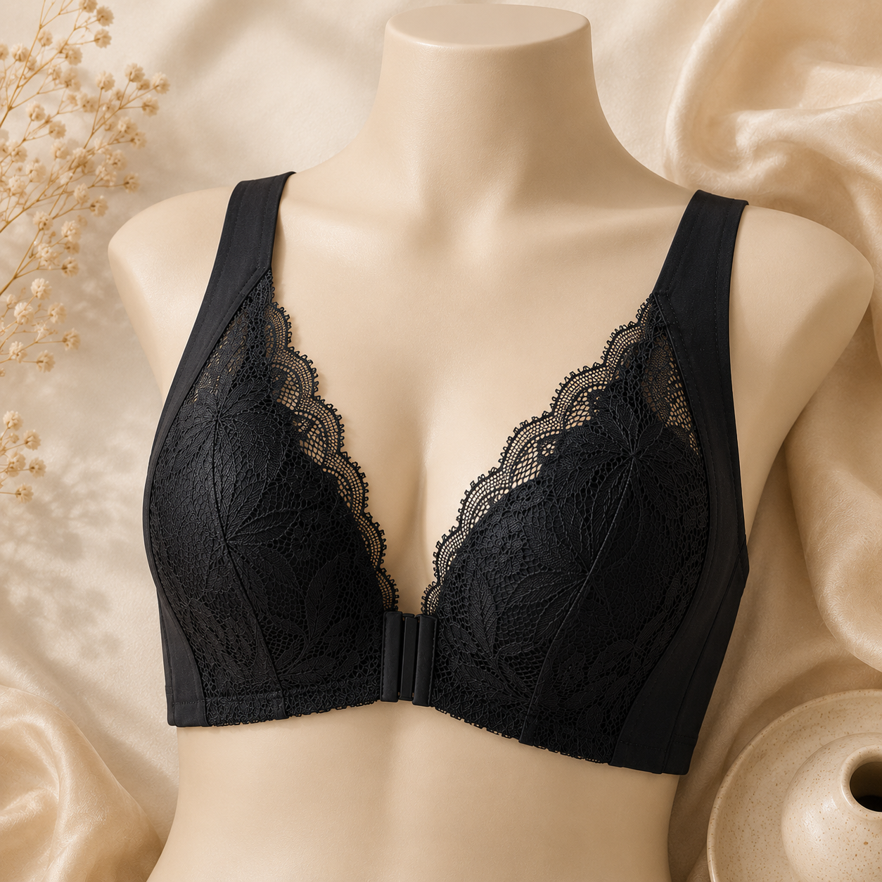 Ultra-Thin Adjustable Front Buckle Bra - Black
