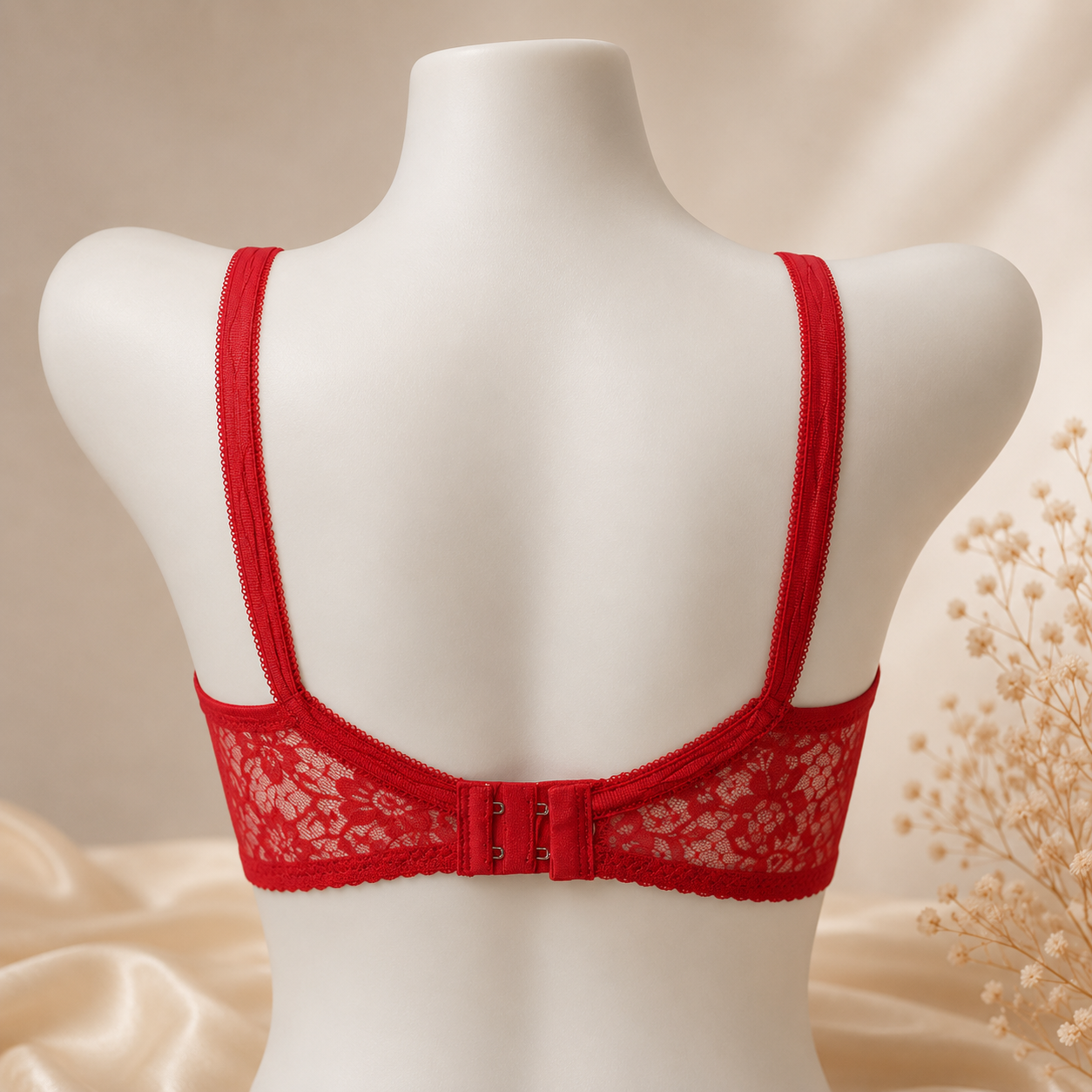 Red Lace Bra, Adjustable Straps, Breathable Net Fabric