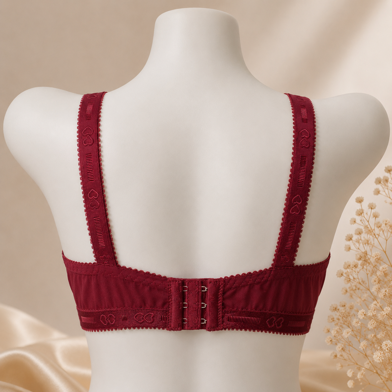 Premium Cotton Chikan Embroidered Bra Slim Fit - Non-Padded - Maroon