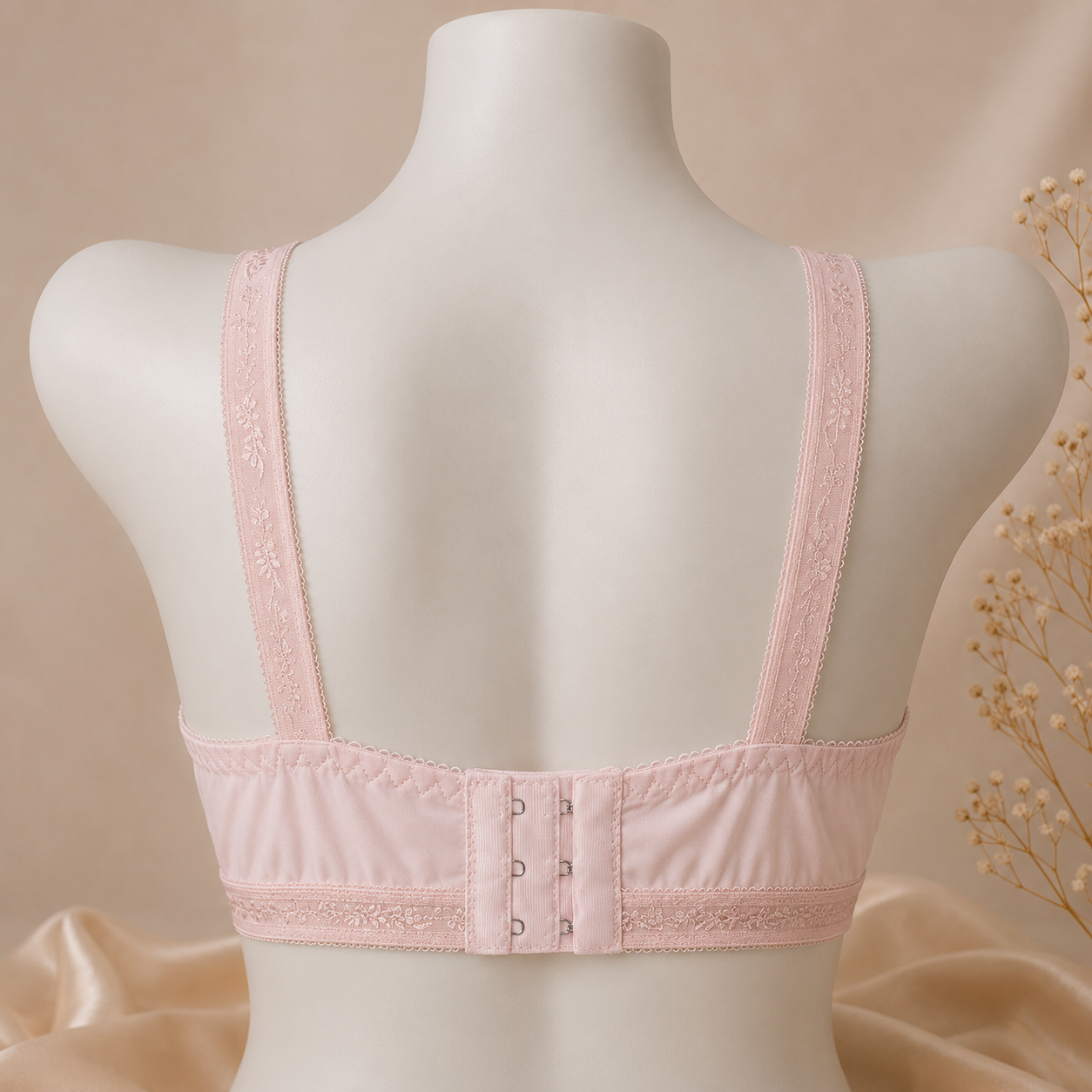 Premium Cotton Chikan Embroidered Bra Slim Fit - Non-Padded - Pink