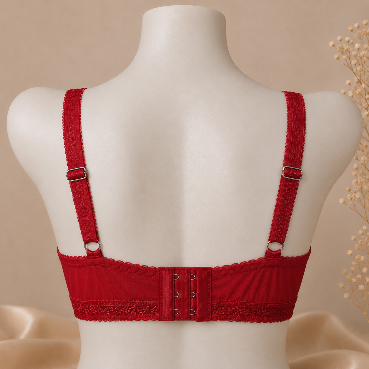 Premium Cotton Chikan Embroidered Bra Slim Fit - Non-Padded - Red