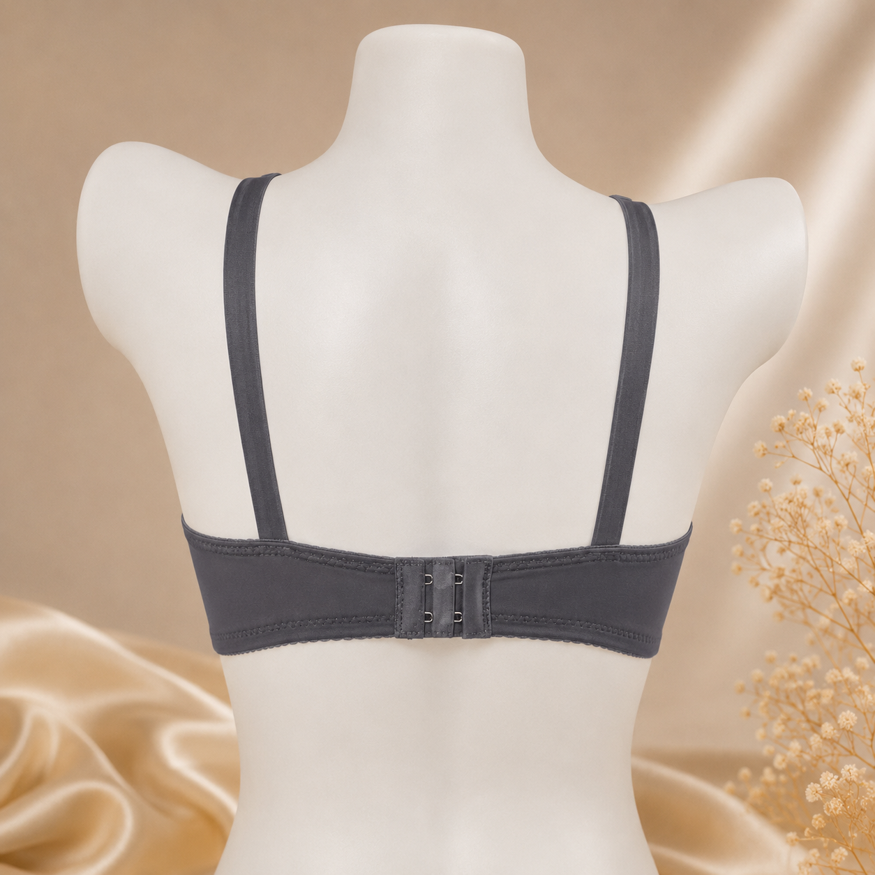 Half-Cup Bra with Lace - Adjustable Straps - Grey