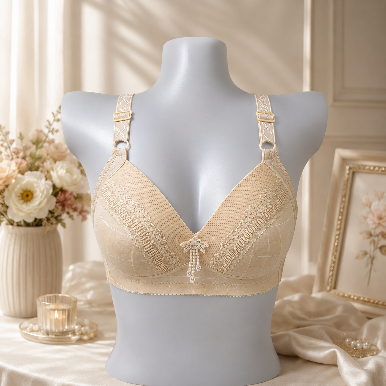 Elegant Lace Bra for Women Plus Size - Apricot