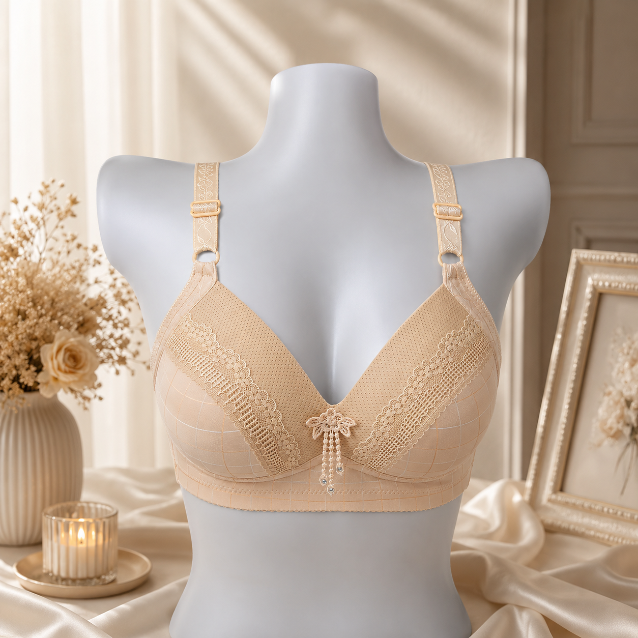 Elegant Lace Bra for Women Plus Size - Apricot
